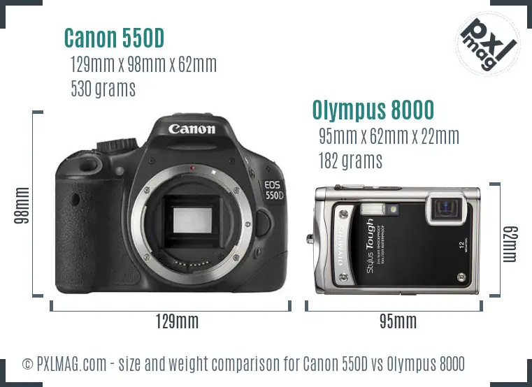Canon 550D vs Olympus 8000 size comparison
