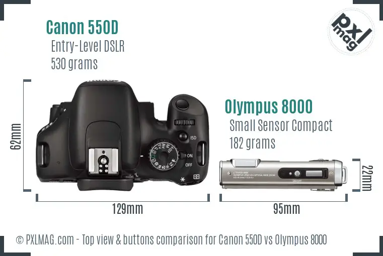 Canon 550D vs Olympus 8000 top view buttons comparison
