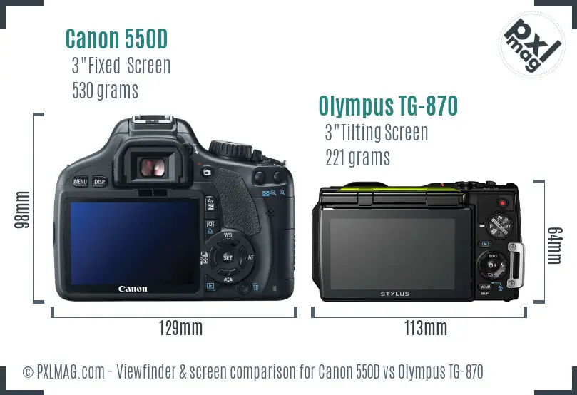 Canon 550D vs Olympus TG-870 Screen and Viewfinder comparison