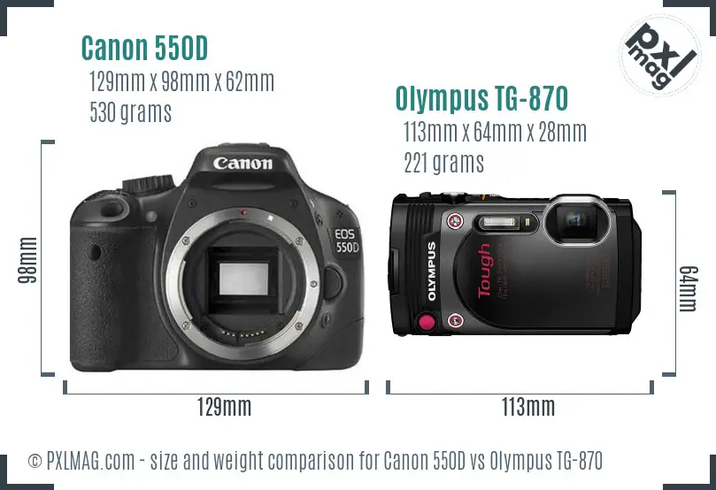 Canon 550D vs Olympus TG-870 size comparison
