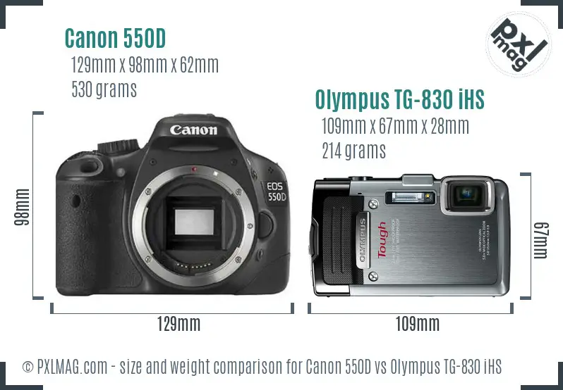 Canon 550D vs Olympus TG-830 iHS size comparison