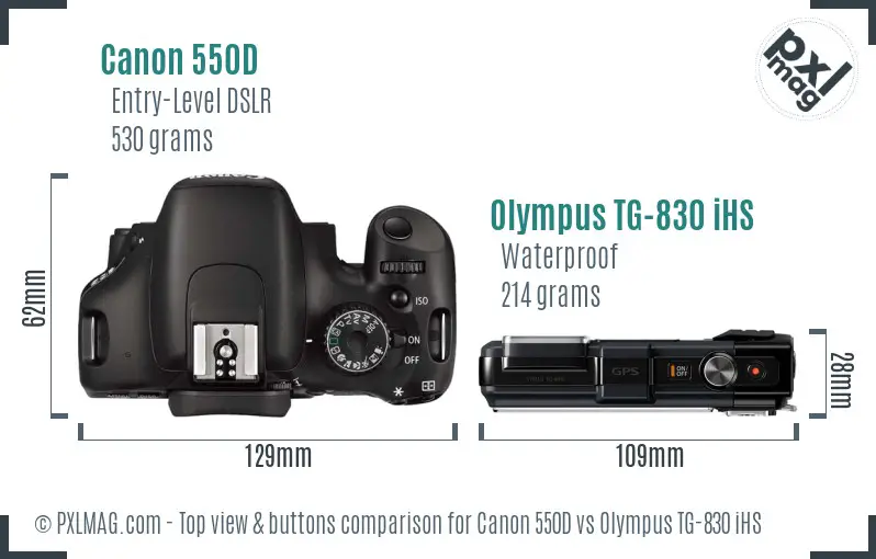 Canon 550D vs Olympus TG-830 iHS top view buttons comparison