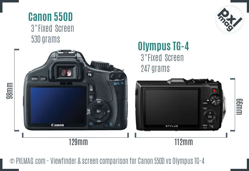 Canon 550D vs Olympus TG-4 Screen and Viewfinder comparison