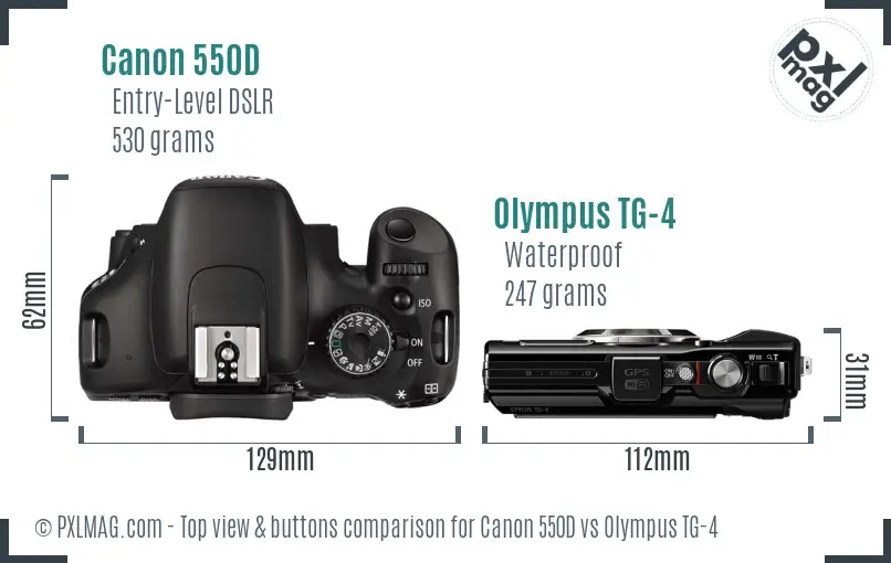 Canon 550D vs Olympus TG-4 top view buttons comparison