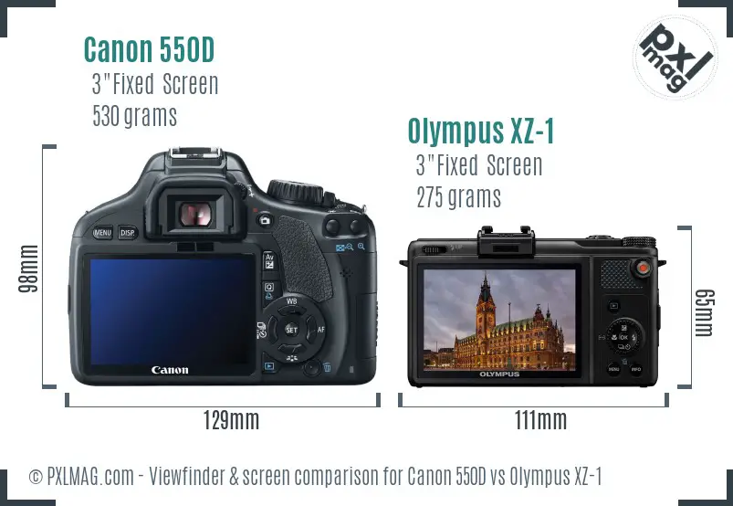 Canon 550D vs Olympus XZ-1 Screen and Viewfinder comparison