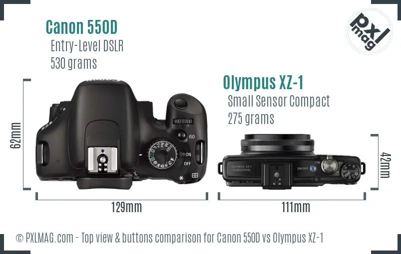 Canon 550D vs Olympus XZ-1 top view buttons comparison