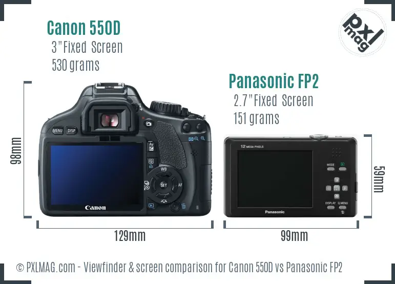 Canon 550D vs Panasonic FP2 Screen and Viewfinder comparison