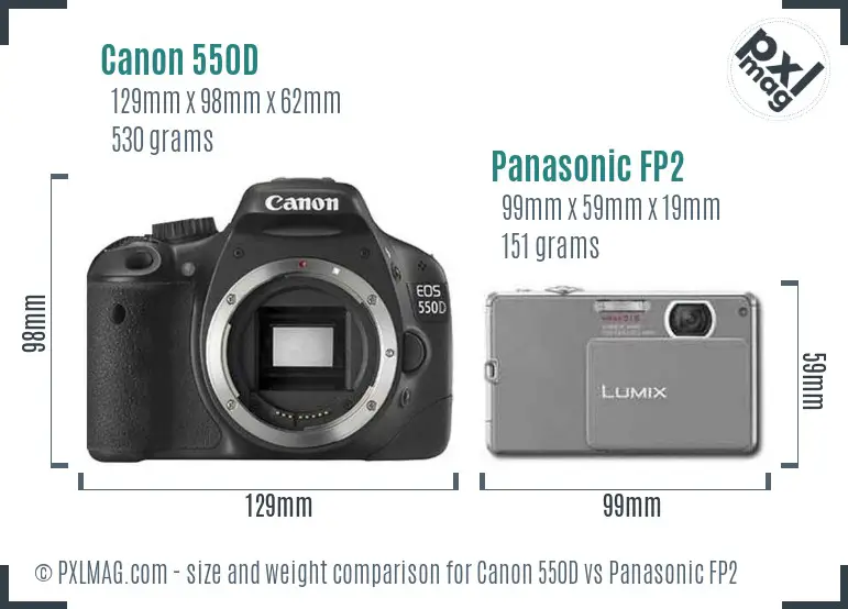 Canon 550D vs Panasonic FP2 size comparison