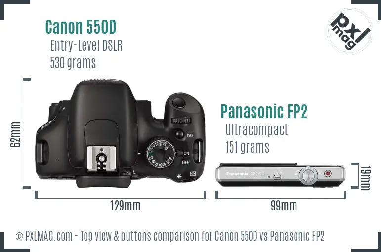 Canon 550D vs Panasonic FP2 top view buttons comparison