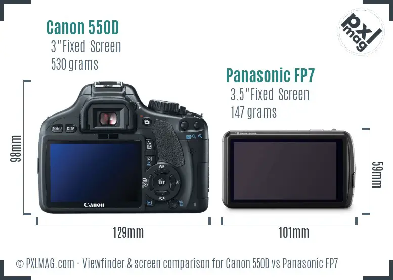 Canon 550D vs Panasonic FP7 Screen and Viewfinder comparison