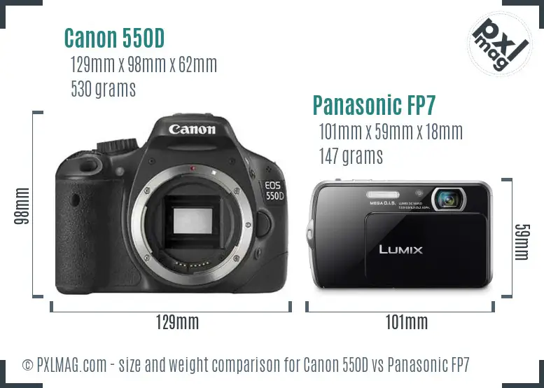 Canon 550D vs Panasonic FP7 size comparison