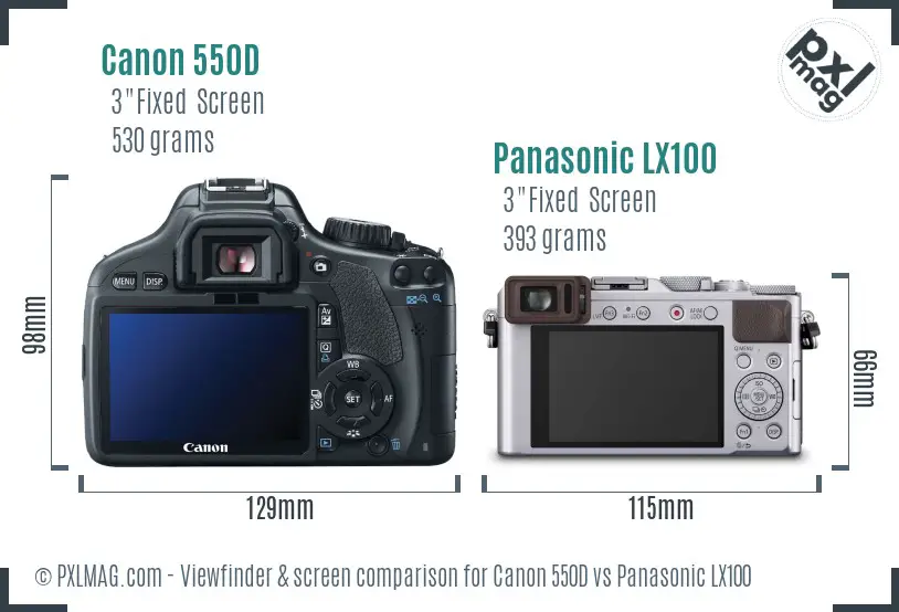 Canon 550D vs Panasonic LX100 Screen and Viewfinder comparison