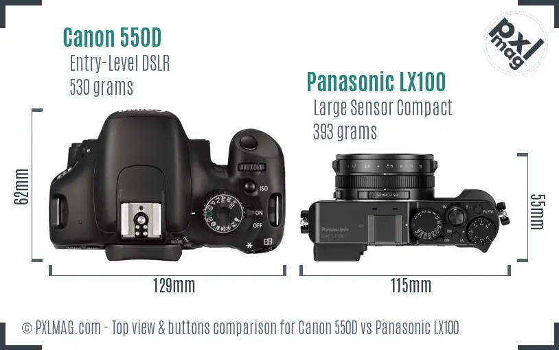 Canon 550D vs Panasonic LX100 top view buttons comparison