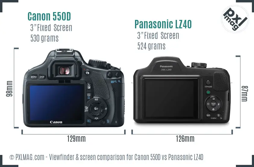 Canon 550D vs Panasonic LZ40 Screen and Viewfinder comparison
