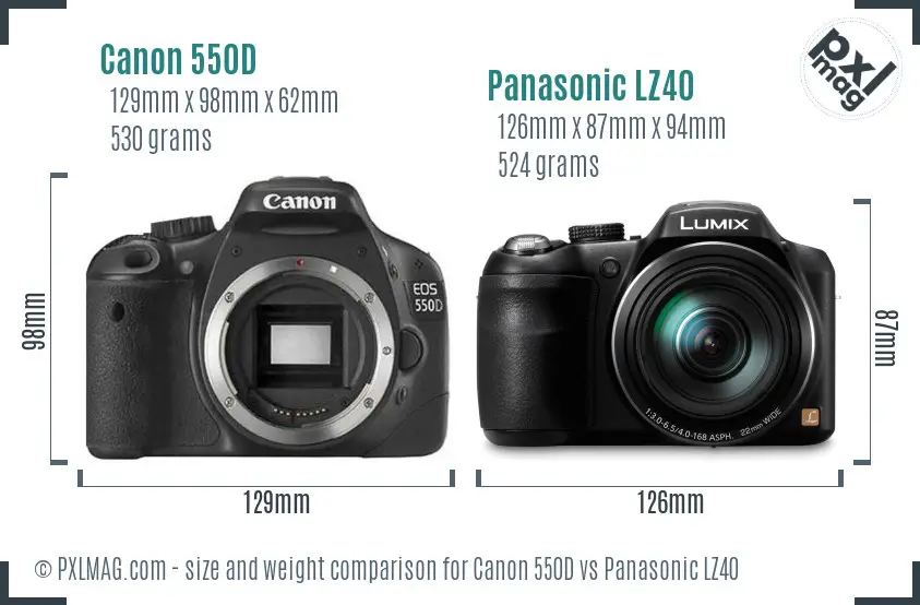 Canon 550D vs Panasonic LZ40 size comparison