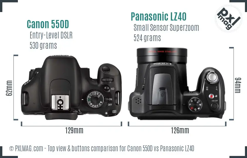 Canon 550D vs Panasonic LZ40 top view buttons comparison