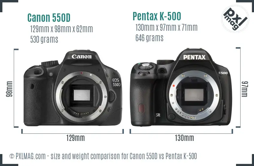 Canon 550D vs Pentax K-500 size comparison
