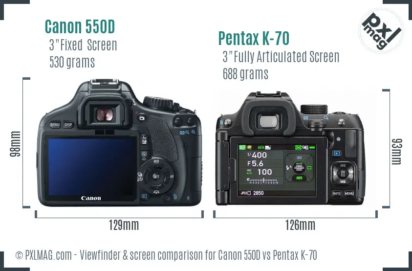 Canon 550D vs Pentax K-70 Screen and Viewfinder comparison