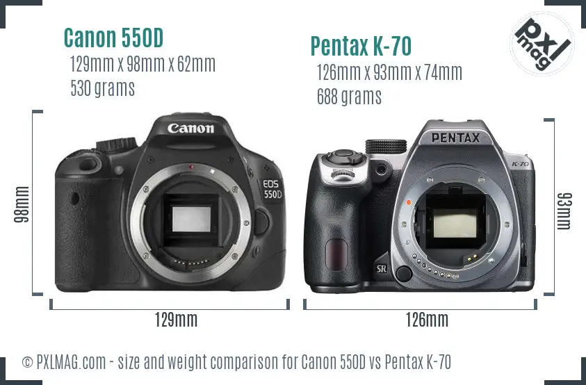 Canon 550D vs Pentax K-70 size comparison
