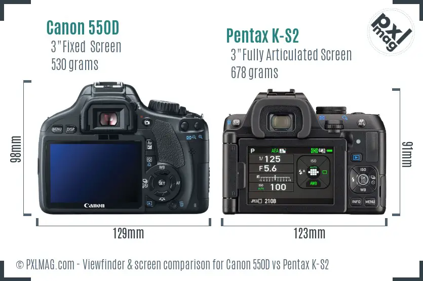 Canon 550D vs Pentax K-S2 Screen and Viewfinder comparison