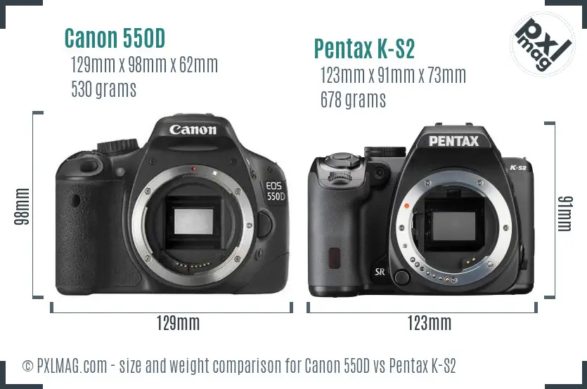 Canon 550D vs Pentax K-S2 size comparison