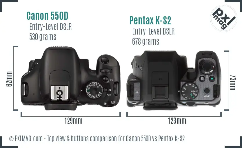 Canon 550D vs Pentax K-S2 top view buttons comparison