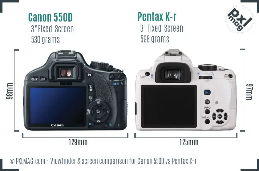 Canon 550D vs Pentax K-r Screen and Viewfinder comparison