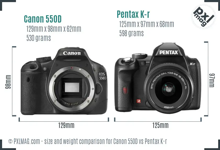 Canon 550D vs Pentax K-r size comparison