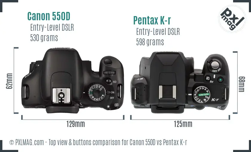 Canon 550D vs Pentax K-r top view buttons comparison