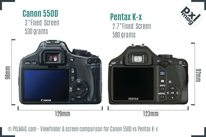 Canon 550D vs Pentax K-x Screen and Viewfinder comparison