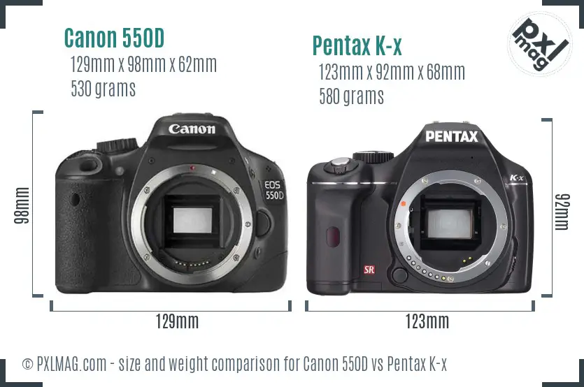 Canon 550D vs Pentax K-x size comparison