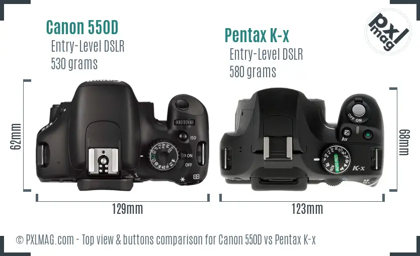 Canon 550D vs Pentax K-x top view buttons comparison