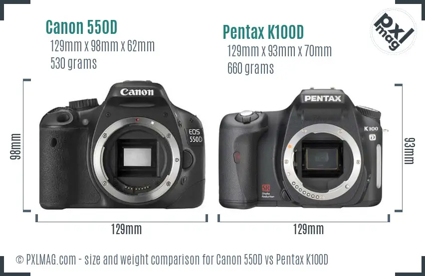 Canon 550D vs Pentax K100D size comparison