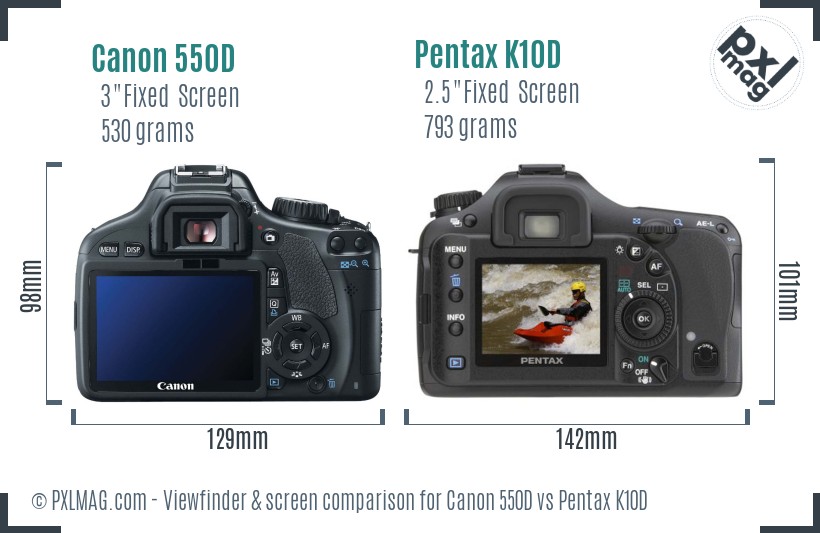 Canon 550D vs Pentax K10D Screen and Viewfinder comparison