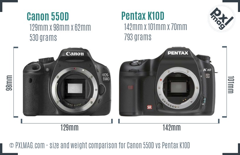 Canon 550D vs Pentax K10D size comparison Canon 550D vs Pentax K10D size comparison
