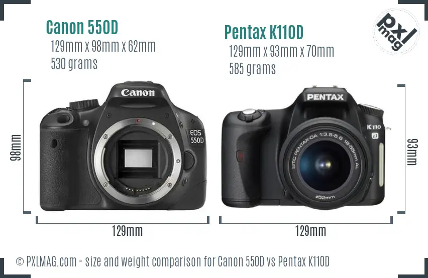 Canon 550D vs Pentax K110D size comparison