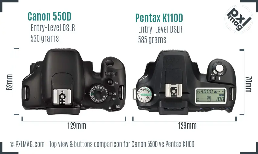Canon 550D vs Pentax K110D top view buttons comparison