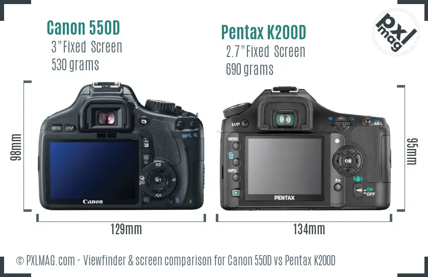 Canon 550D vs Pentax K200D Screen and Viewfinder comparison