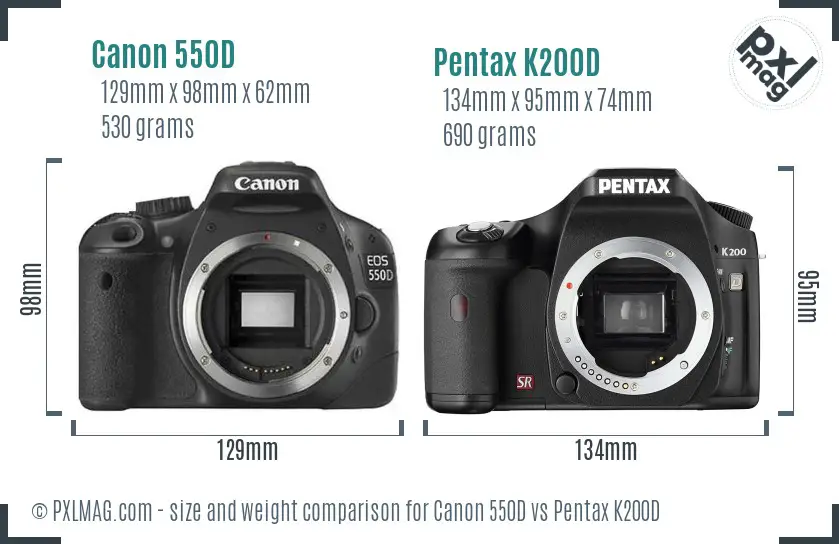 Canon 550D vs Pentax K200D size comparison