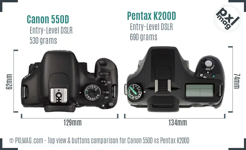 Canon 550D vs Pentax K200D top view buttons comparison