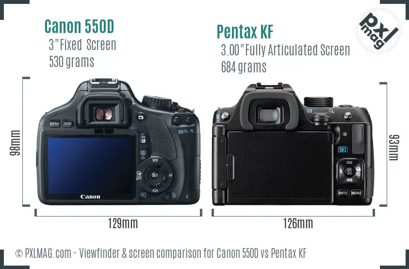 Canon 550D vs Pentax KF Screen and Viewfinder comparison
