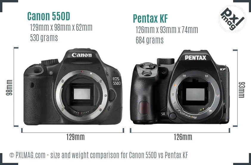 Canon 550D vs Pentax KF size comparison