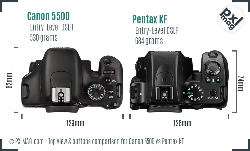 Canon 550D vs Pentax KF top view buttons comparison
