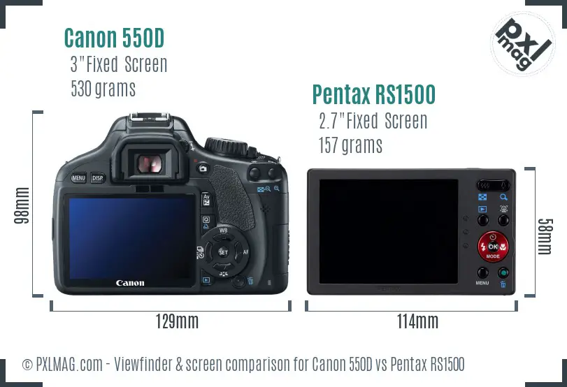 Canon 550D vs Pentax RS1500 Screen and Viewfinder comparison
