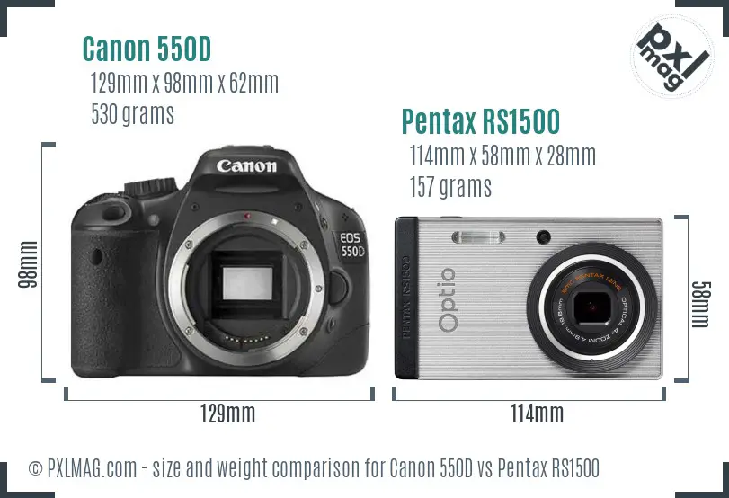 Canon 550D vs Pentax RS1500 size comparison