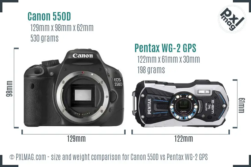 Canon 550D vs Pentax WG-2 GPS size comparison Canon 550D vs Pentax WG-2 GPS size comparison