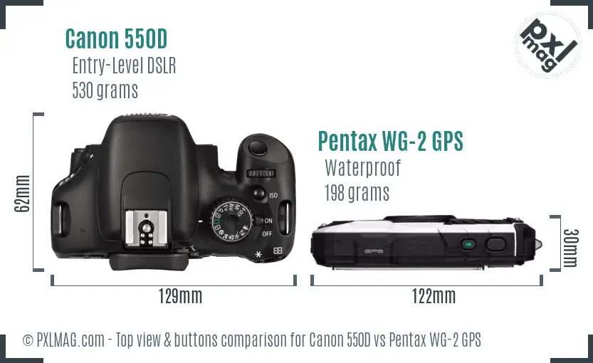Canon 550D vs Pentax WG-2 GPS top view buttons comparison Canon 550D vs Pentax WG-2 GPS top view buttons comparison