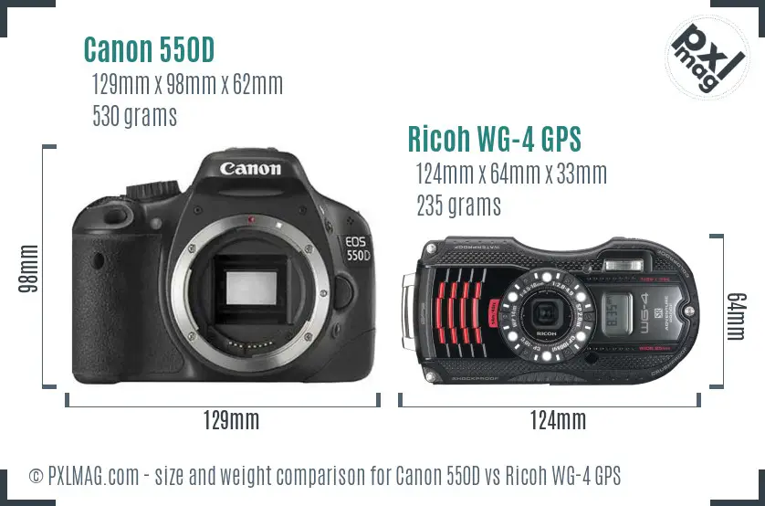 Canon 550D vs Ricoh WG-4 GPS size comparison Canon 550D vs Ricoh WG-4 GPS size comparison