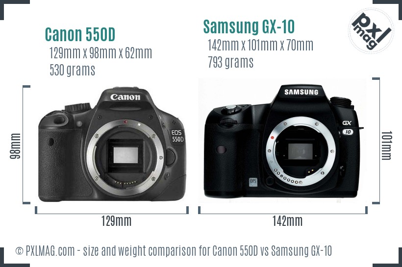 Canon 550D vs Samsung GX-10 size comparison