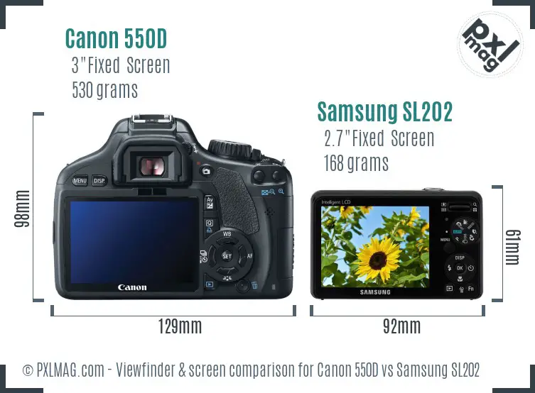 Canon 550D vs Samsung SL202 Screen and Viewfinder comparison Canon 550D vs Samsung SL202 Screen and Viewfinder comparison